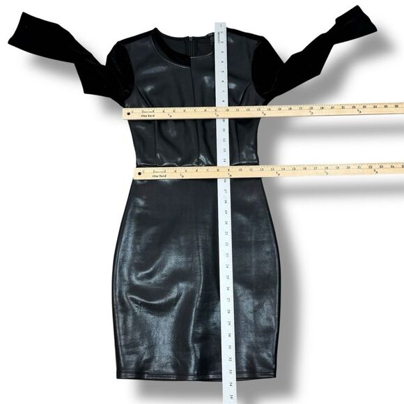 Armani Exchange Faux Leather Velvet Cutout Bodycon Sheath Dress Black XS - Picture 14 of 15